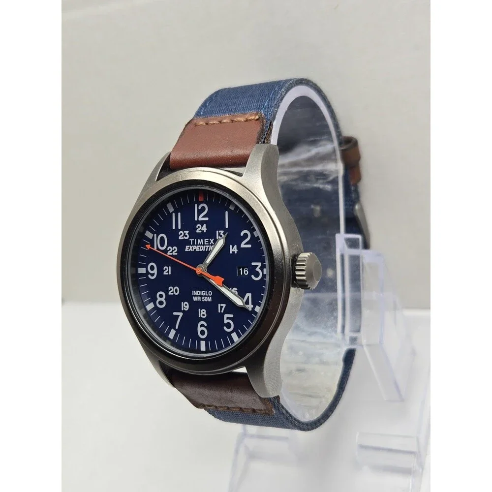 Timex Expedition Scout Mens 40mm Watch Navy Blue Fabric Date New Battery - Read